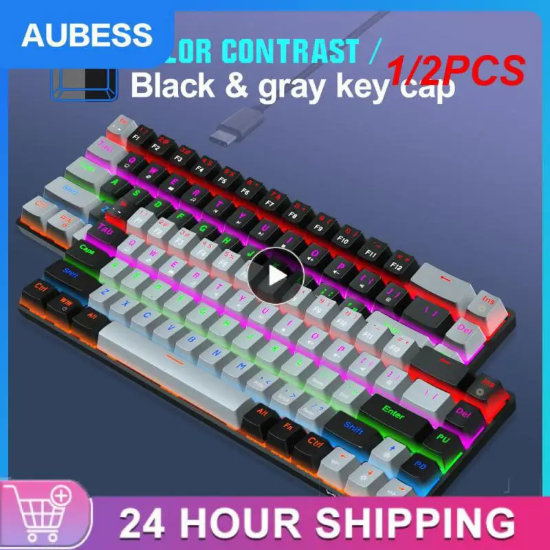 

1/2PCS Fizz K617 RGB USB Mini Mechanical Gaming Wired Keyboard Red Switch 61 Key Gamer for Computer PC Laptop detachable cable