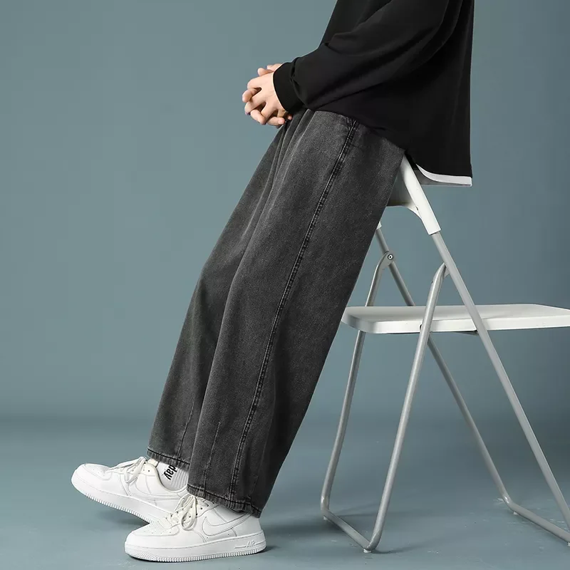2022New Spring New Men's Baggy Denim Wide Leg Pants Korean Style Elastic Waist Stylish Harem Fit Jeans Skateboard Trouse Mal