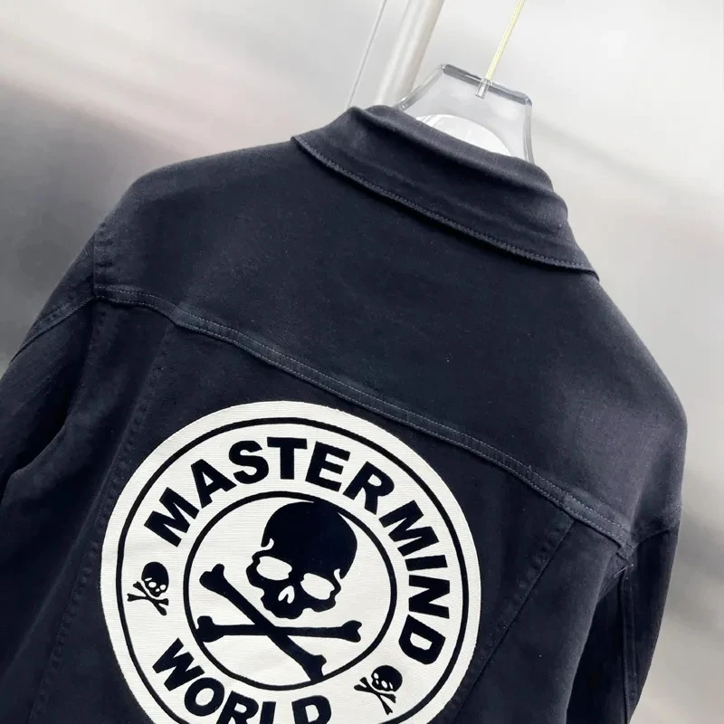 Mastermind World Men'S Denim Coat 2023 Autumn Trend Skull MMW Casual Heavy Industry Stick Cloth Flocked Cardigan Flight Jacket
