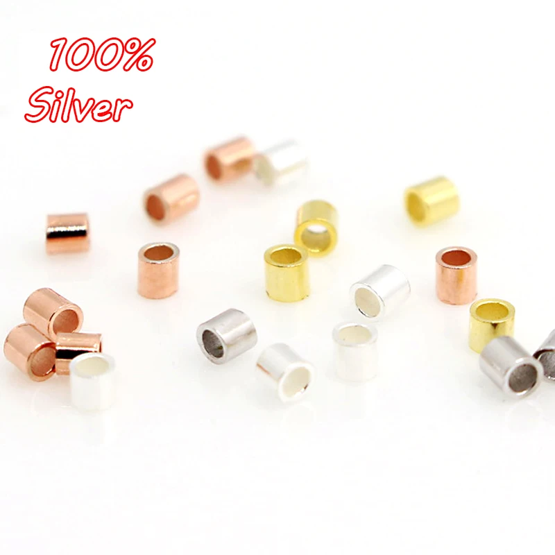 S925 Sterling Silver Positioning Small Round Tube Latch DIY Accessories Material Beads Separation Straight Tubes 10 Pieces / Bag