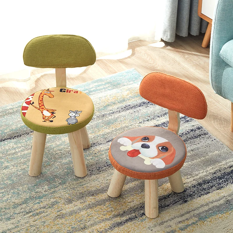 Children's Small Stool Home Solid Wood Low Stool Modern Minimalist Backrest Small Chair Bedroom Baby Changing Shoe Stool