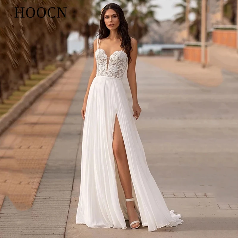 

HERBURNL Split Sexy Backless Tulle Wedding Dress Fashion Straps Shoulder Pearl Trailing Skirt