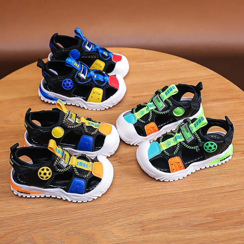 

Boys Covered Toes Sandals 2022 Summer Fashion Kids Casual Flat Beach Shoes Children Hook & Loop Non-slip School Sports Sandals