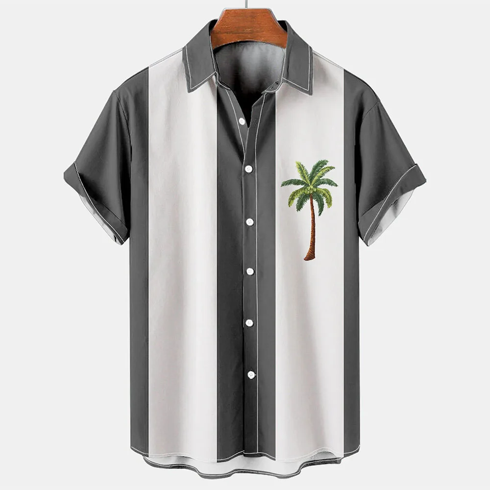 Summer Man Loose Breathable Short Sleeve Lapel Top Hawaiian Shirt  Coconut Palm Printing Retro Shirt Fashion Casual Clothing