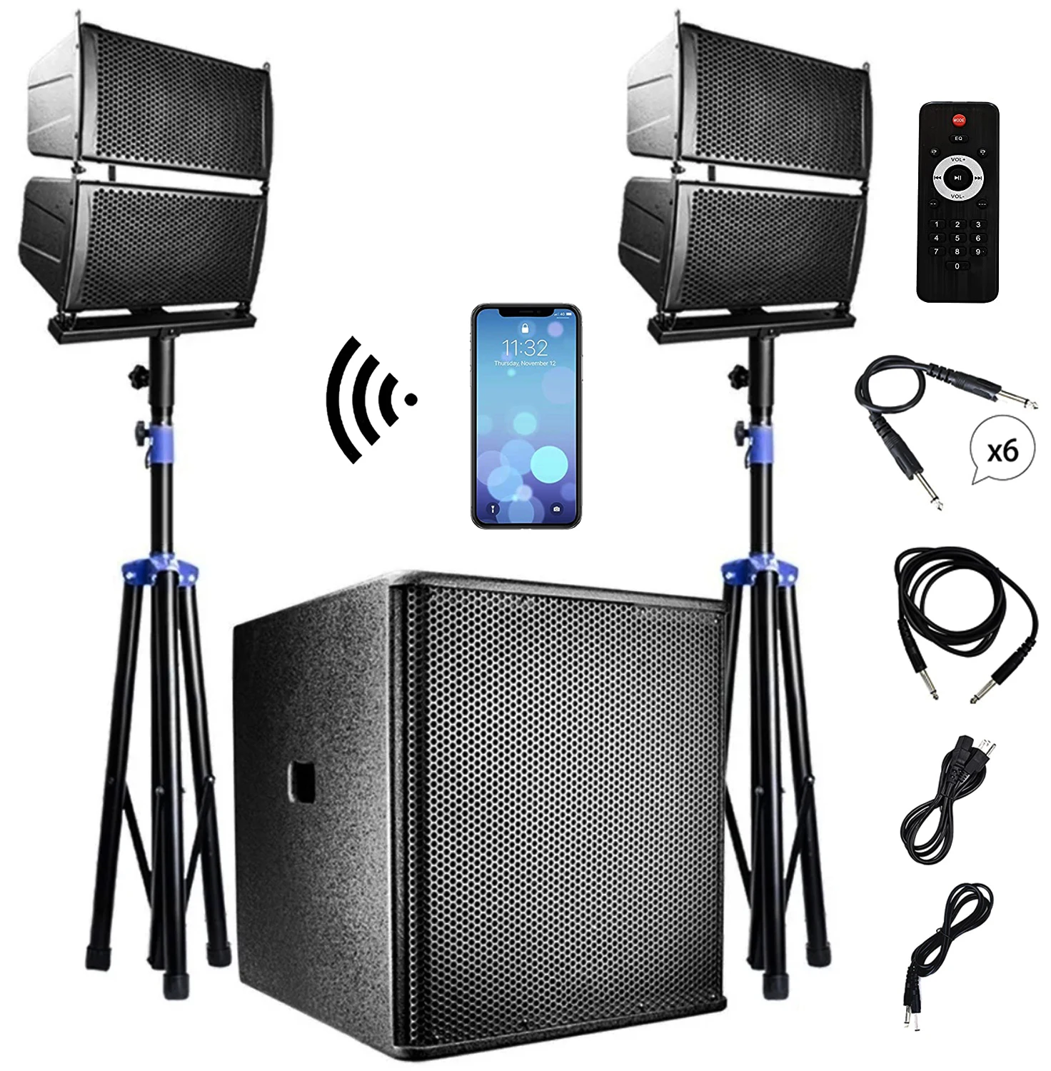 

High Power Professional audio 2000W 18" Active Subwoofer BT Karaoke sets PA speaker system with 6.5" Array Line Speaker Bocina