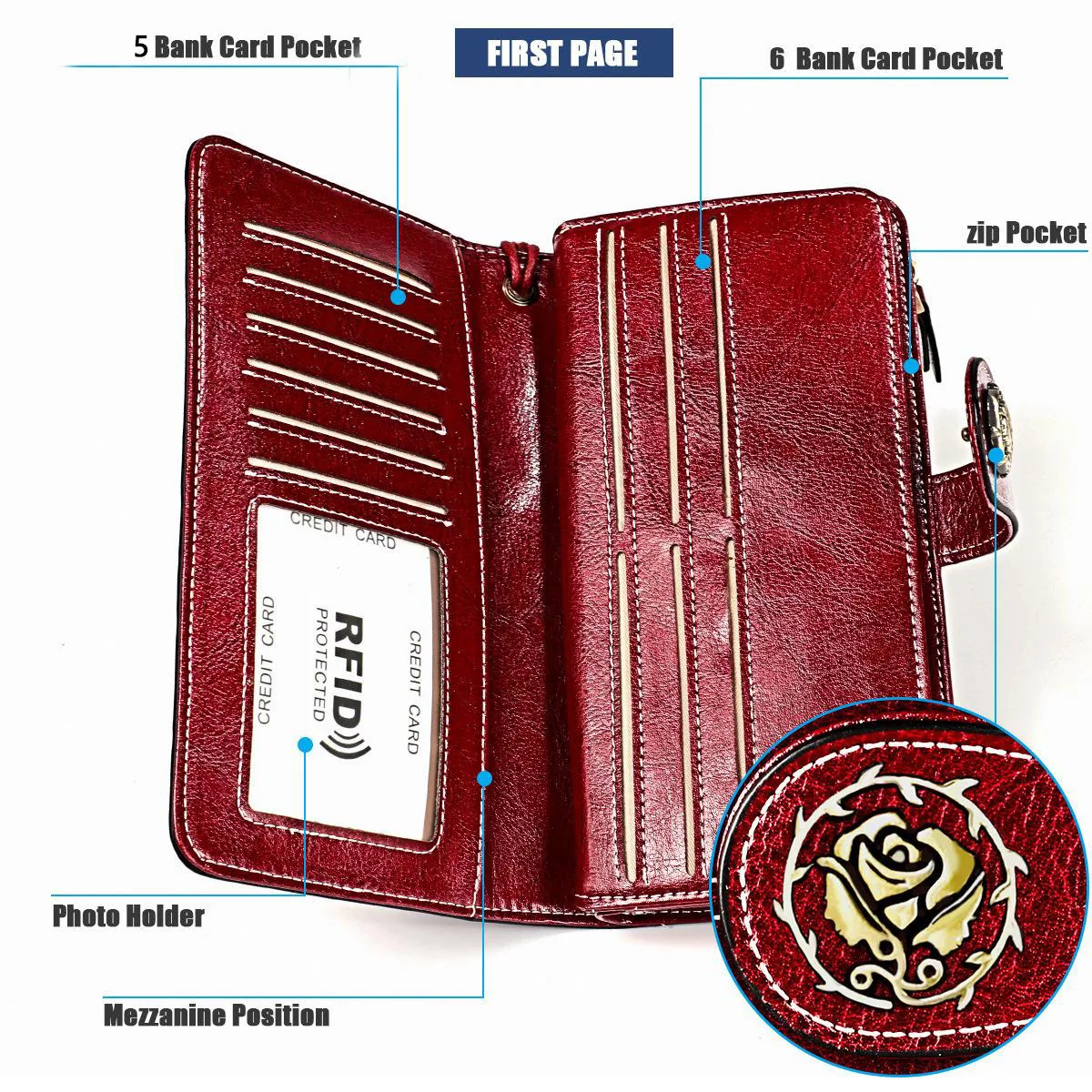 womens leather wallet large capacity zipper purse multifunctional phone bag card case long wallet retro clutch bag for female free global shipping