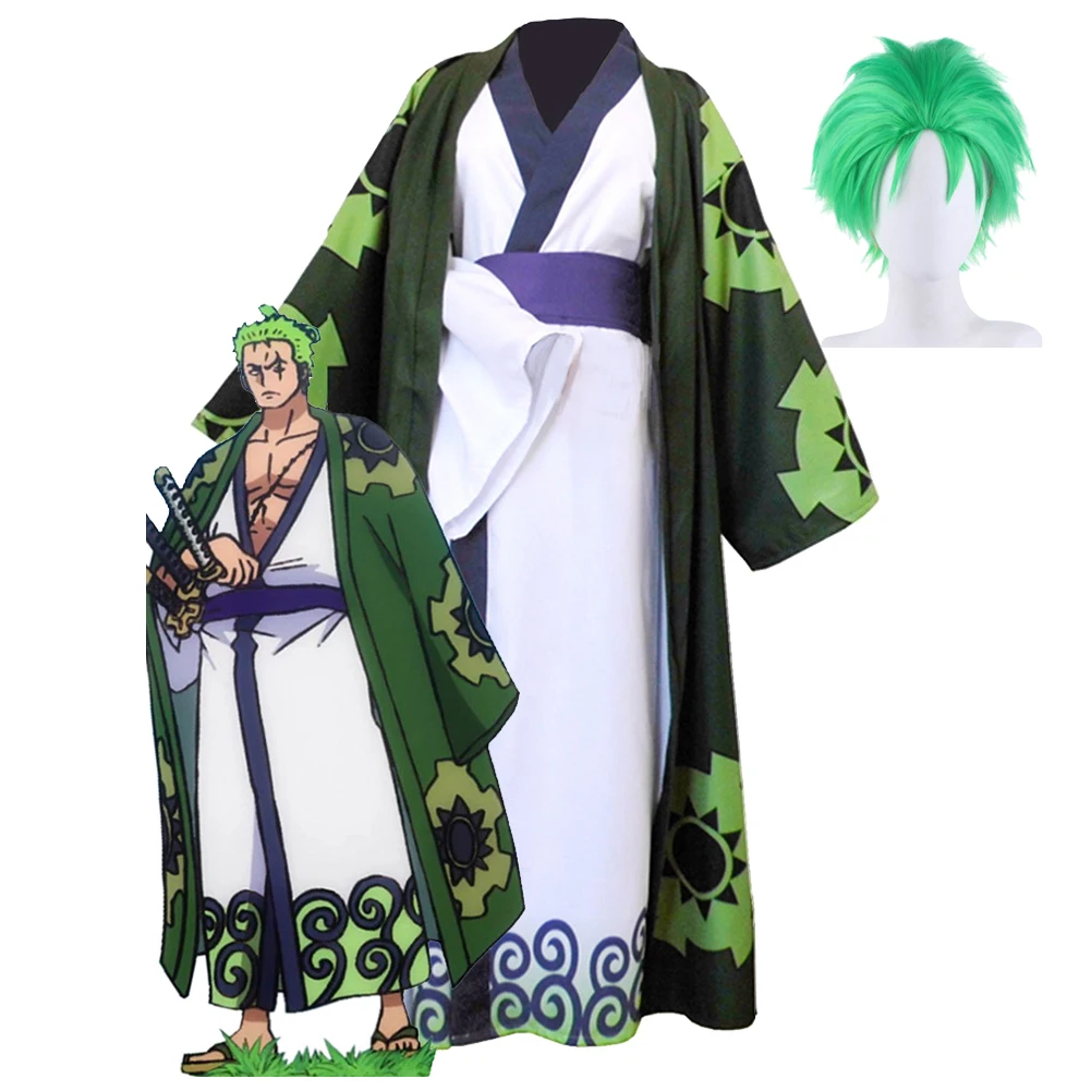 

Костюм-кимоно для косплея по мотивам аниме роророноа Зоро ВАО куни, халат, полный комплект одежды, костюм на Хэллоуин, карнавал, костюм Зоро, ролевая игра