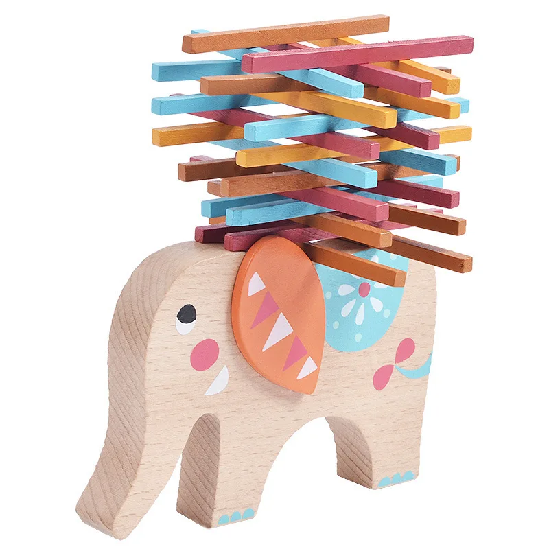 

Kids Colorful Elephants Stacker Stick Blocks Balance Training Learning Toy Baby Montessori Educational Wooden Toys for Children