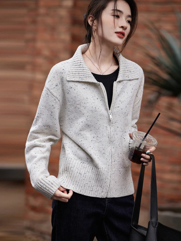 Модный французский свитер на молнии в стиле ретро с лацканами верхняя одежда 24