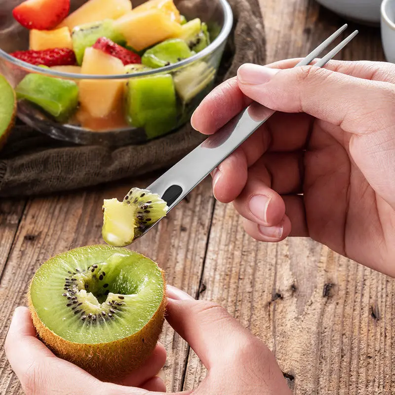 

Creative Stainless Steel Fruit Fork Western Dessert Fork Multi-functional Spoon Fork One Fork Two Teeth Cake Fork