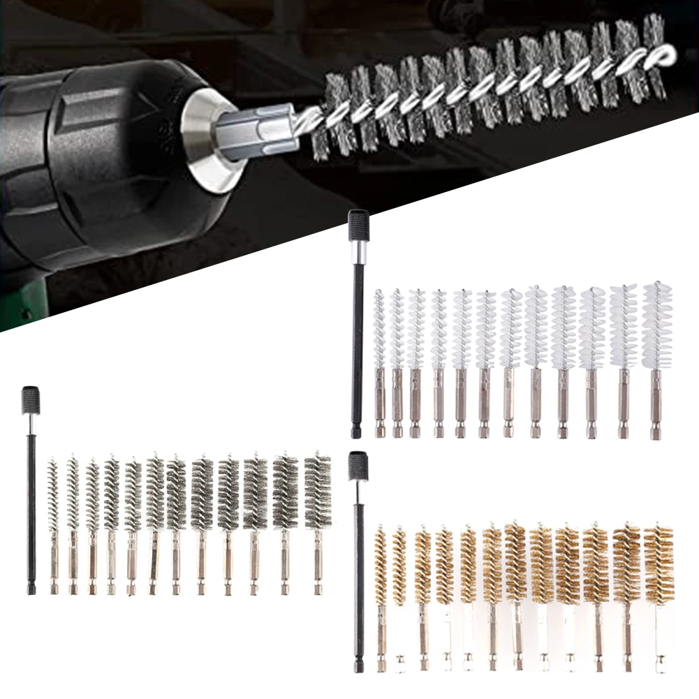 

12PCS Drilling Brushes Wire Brush Stainless Steel Cleaning Brush For Electric Drill Impact Tool Cleaning Power Tools