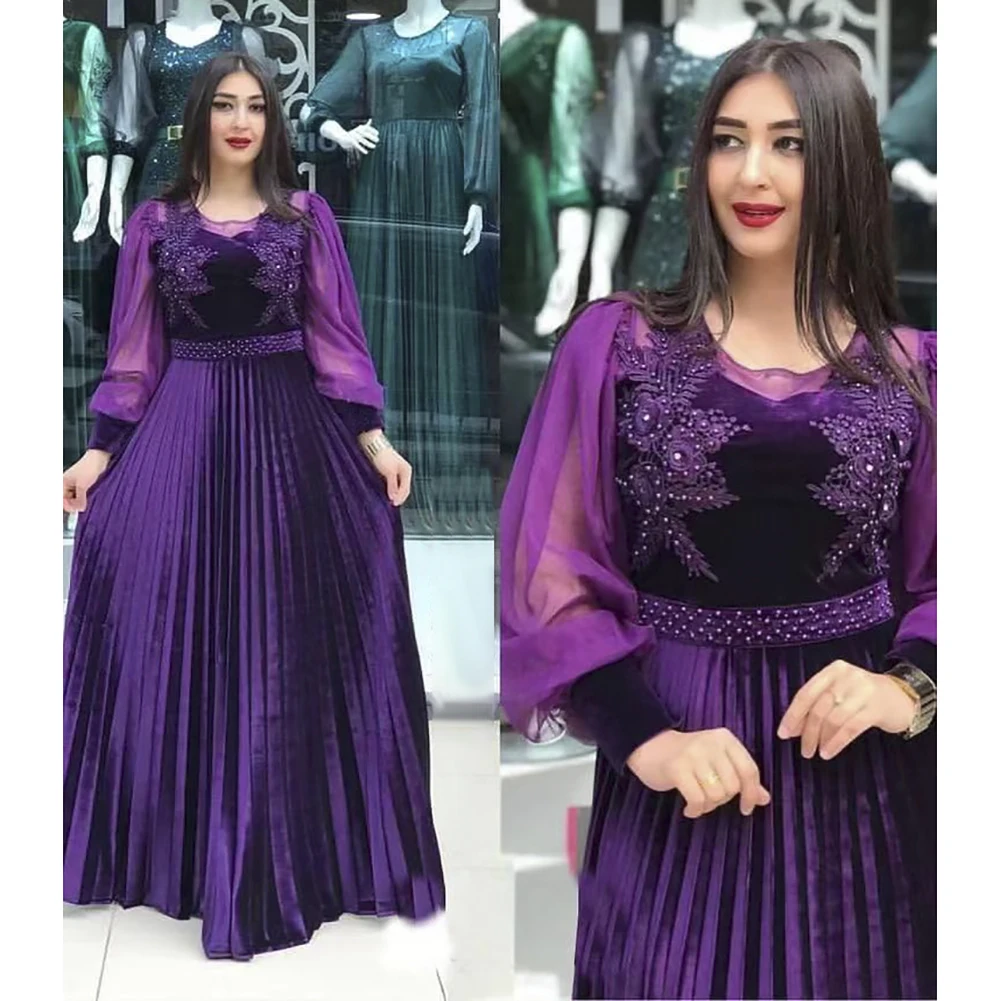 Plus Size African Party Dresses for Women 2022 New Fashion Dashiki Ankara Wedding Gowns Elegant Muslim Kaftan Pleated Maxi Dress