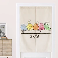 Nordic Style Kitchen Door Screen Cat Cartoon Printed Linen Fabric Partition Home Decor Curtain