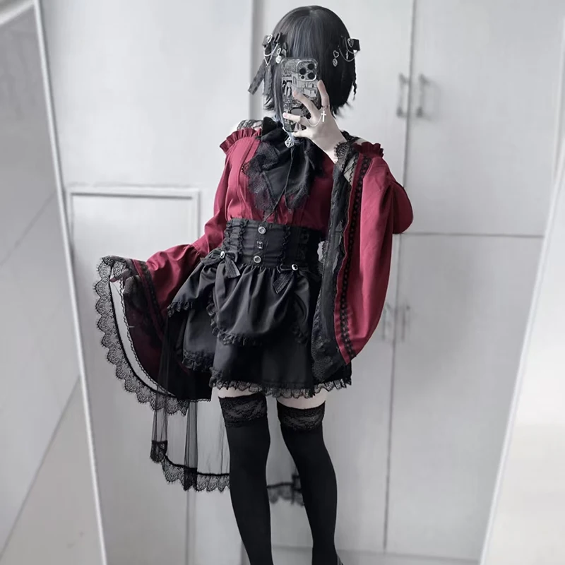 Фото Kawaii Женские рубашки Jirai Kei Lolita Y2K Симпатичная блузка в японском стиле Элегантные милые топы с длинными рукавами Повседневная эстетичная рубашка 2024 №3