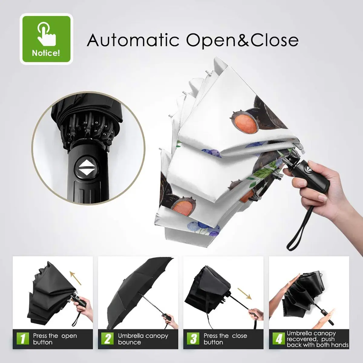 Солнечный зонт акварельный с бамбуковой пандой Автоматический складной