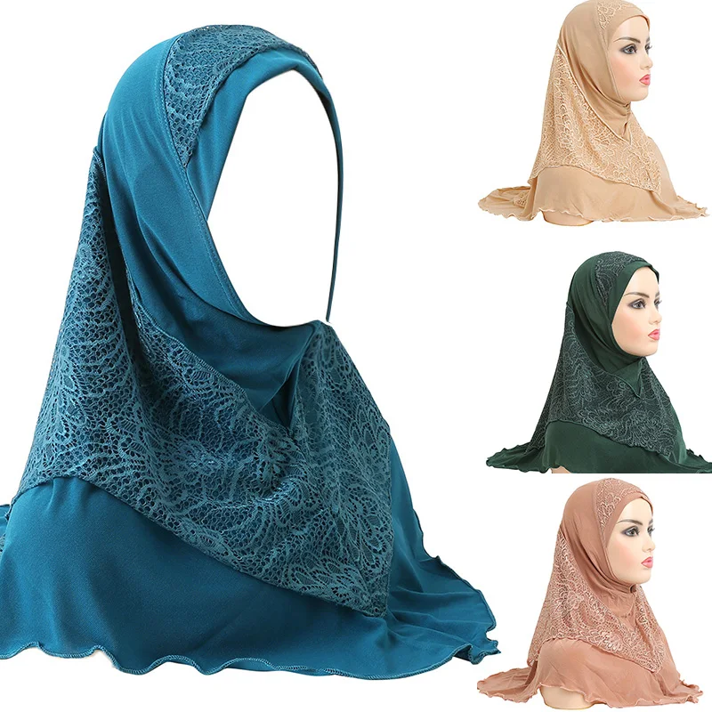 

Instant Jersey Hijabs For Woman Headscarf Muslim Women's Veil Scarf Lace Hijab Cap Islamic Shawl Long Malaysian Turban Headwrap