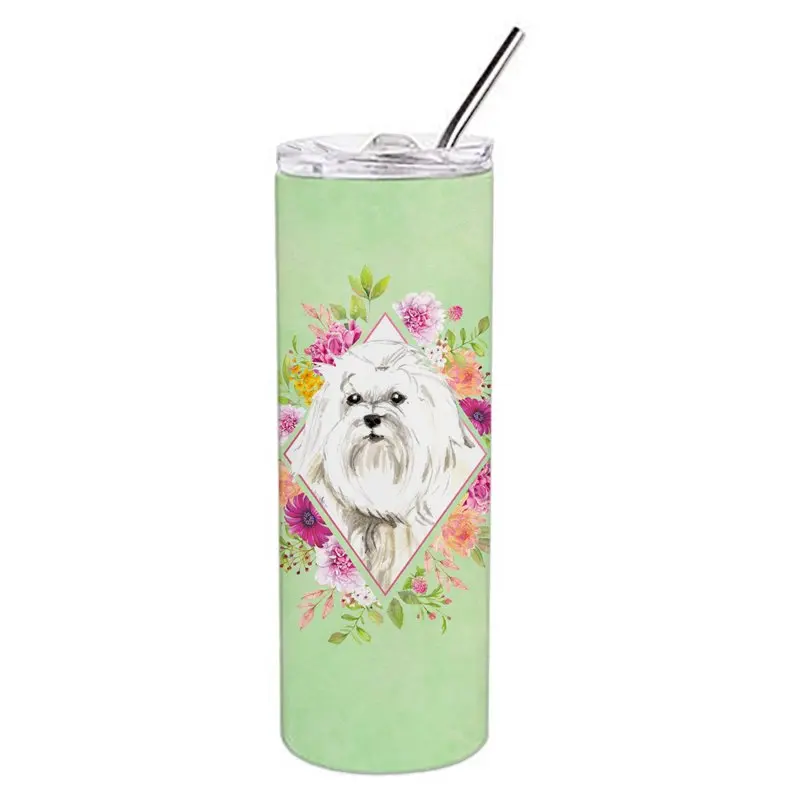 

Treasures CK4383TBL20 Maltese Green Flowers Stainless Steel 20 oz Skinny Tumbler, 20 oz, multicolor quart stainless steel flat