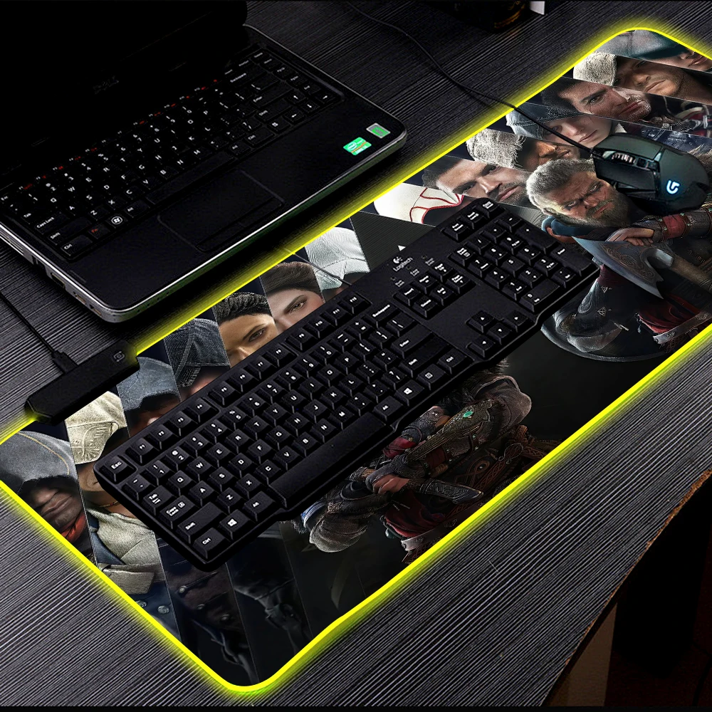 assassins creeds game led mouse pad rgb rug mouse mat laptop mini pc gaming accessories keyboard play mat with backlight for pc free global shipping