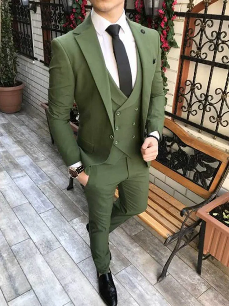 

2022 Tailor Made Men Suits Green Groom Tuxedos Notch Lapel Groomsmen Wedding Best Man 3 Pieces ( Jacket+Pants+Vest) Terno Noivo