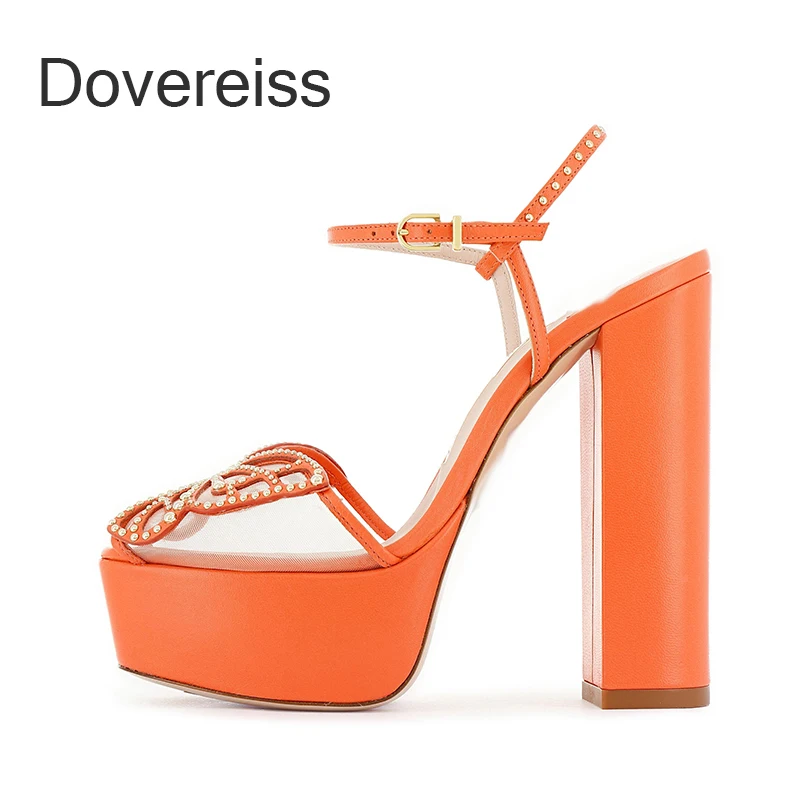 

Dovereiss 2022 Platform Orange Sandals Fashion Women's Shoes Summer Chunky Heels Consice Elegant Party Shoes Big Size40 41 42 43