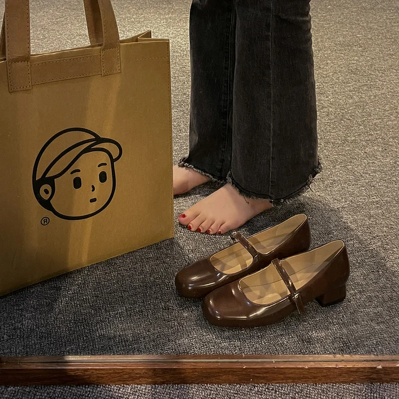 

Женские туфли на блочном каблуке, туфли-лодочки на баскетбольной платформе, удобные туфли на высоком каблуке, сандалии на шнуровке с круглым носком, 2023