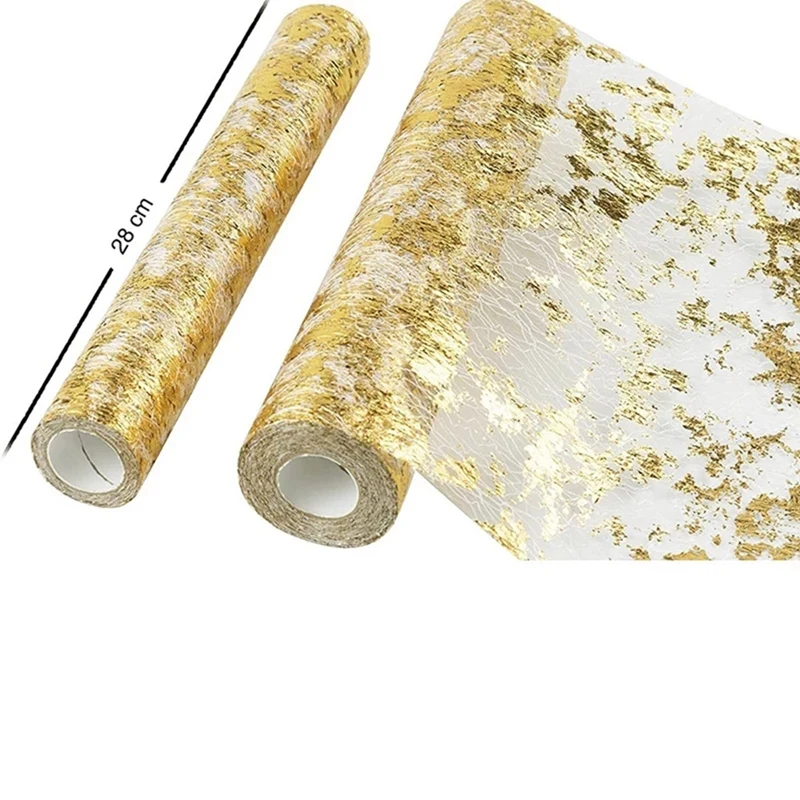 Promotion! 2Pcs Table Runner Sparkling Polyester Tulle Ribbon Roll With Gold Foil Birthday Party Wedding Christmas Decor |
