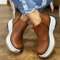 winter wedges women boots comfortable ankle boots shoes round toe lace up and zip thicken plus size 43 new botas de mujer
