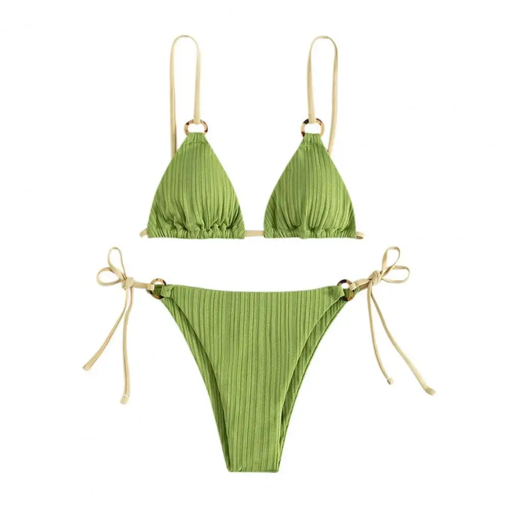 

Beach Swimwear Solid Color Wireless Lady Micro Triangle Bra Tied-up Panties Bikini Set Backless Beach Bathing Suit Beachwear