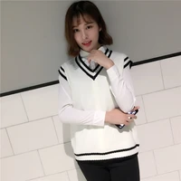 large sleeveless vest women korean casual loose knit striped v neck sweater female girl pullover white vintage clothing 2021