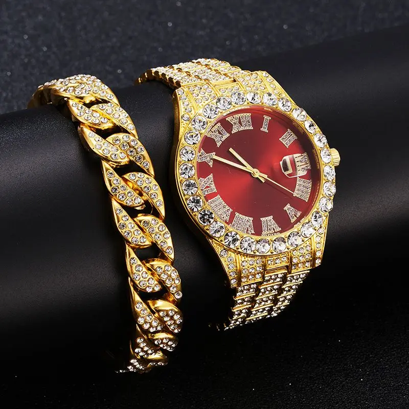 

Часы наручные мужские с бриллиантами, модные брендовые повседневные, с браслетом