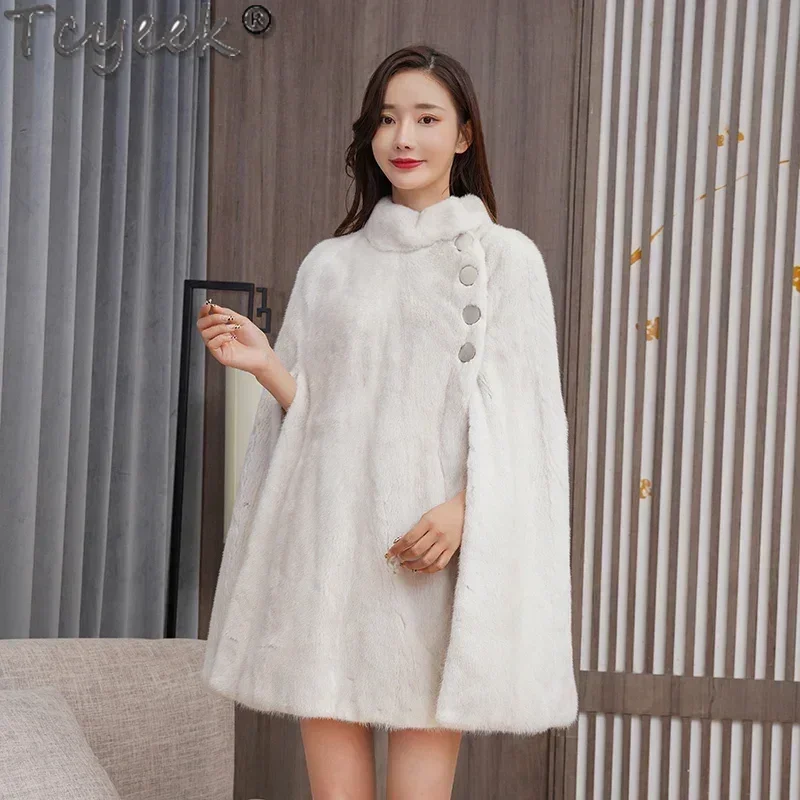 Tcyeek пальто с шалью из натурального меха норки зимние куртки для женщин 2024 шали