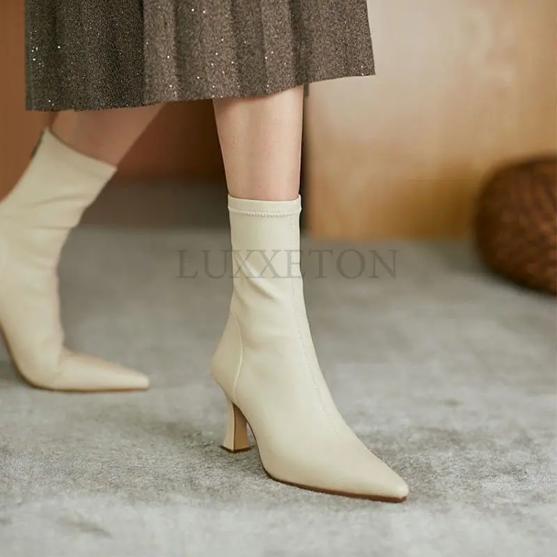 

Women Boots Round Toe Kitten Heel Zipper Short Ladies Mid-calf Boots Fashion Solid Color PU Leather Mature OL Female Shoes