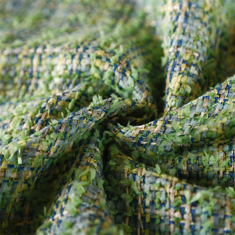 

Fresh Grass Green Light Luxury Style Fabric Woolen Woven Tweed Spring Coat Fabric Fashion Skirt Vest Sewing Bonded Eco-Friendly