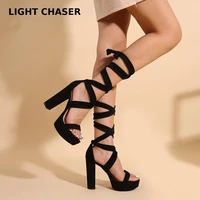 women sandals stylish square toe fashion narrow band super high chunky heel womens shoes platform comfy simple brand new 2022