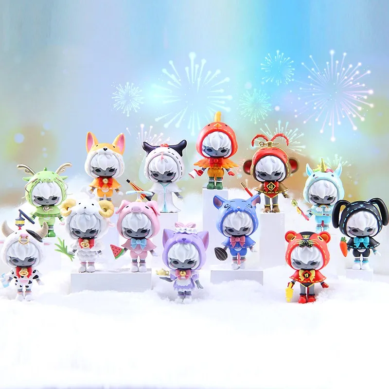 

12Set/Pcs Blind Box Toys Caja Ciega Abiru Zodiac Party Series Peripheral Cool Desktop Decoration Trend Gift Genuine Anime Figure