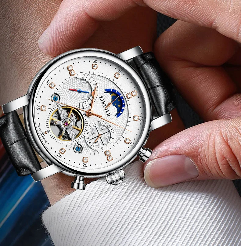 

Automatic Fashion Genuine Leather Diamond-Studded Star Men's Tourbillon Hollow Mechanical Watch Automatic Watch Men