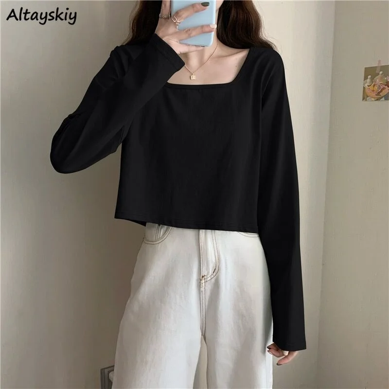 

Long Sleeve T-shirts for Women 4 Colors Spring Clothes Tops Mujer Tender Casual Streetwear Korean All-match Females New 2023 Ins