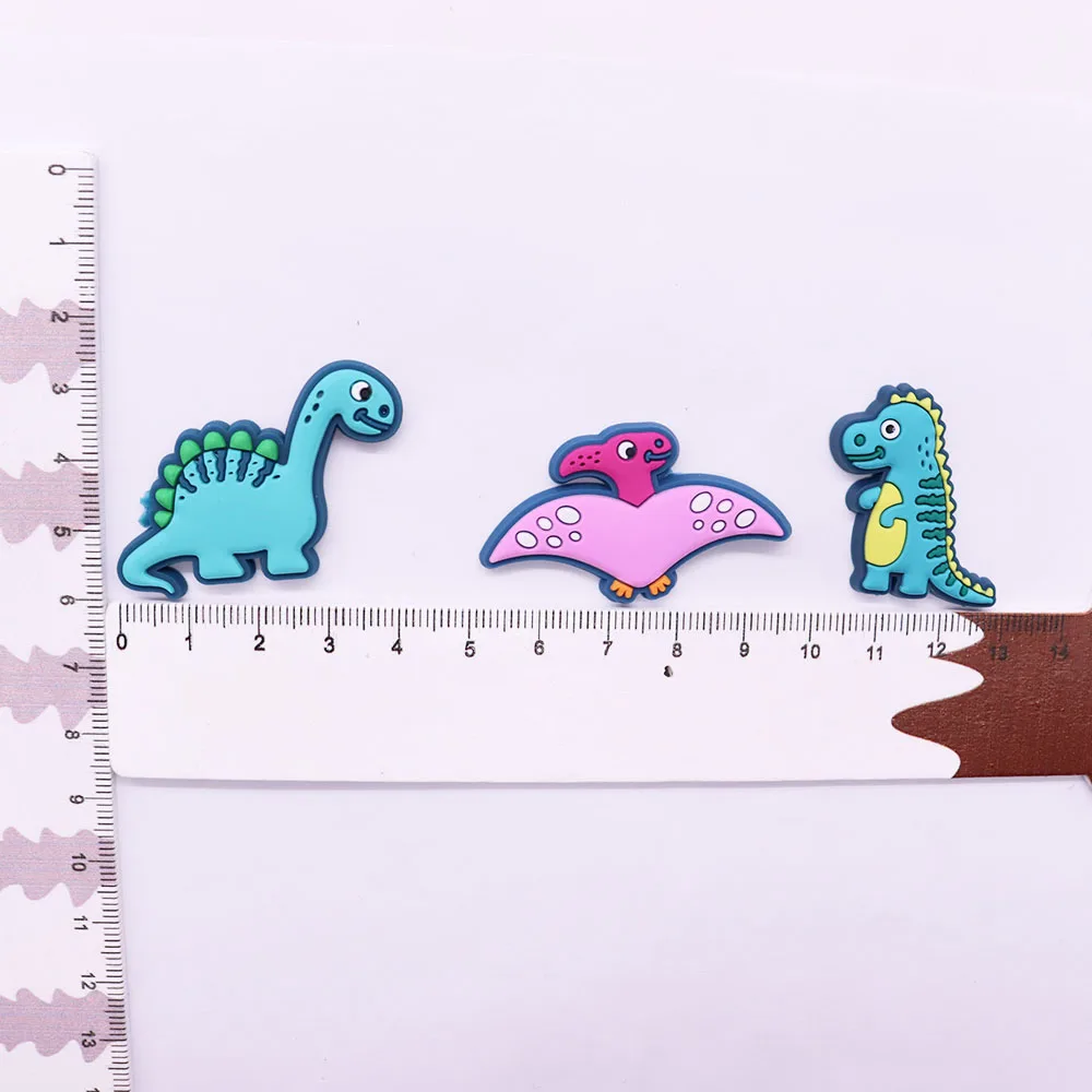 1-12PCS Cartoon PVC Shoe Charms Dinosaurs Animals Stegosaurus Pterosaur Tyrannosaurus Croc Jibz Buckle Clog Fit Kids Wristband images - 6