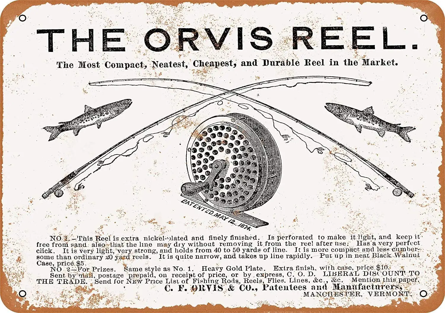 

Keviewly 1876 Orvis Fishing Reels Metal Tin Sign 12 X 8 Inches Retro Vintage Decor