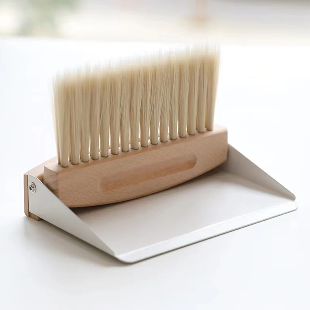 

Mini Metal Dustpan and Brush Set for Sweeping Crumbs Fireplace, Natural Table Sweeper Combo