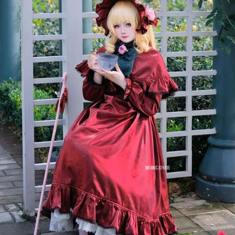 Фото XT8Reiner Rubin Shinku Костюм Аниме Rozen Maiden Женское Милое Красное Платье Чистый Рубин Косплей Лолита Шляпа Парик Хэллоуин SXT6@! №1