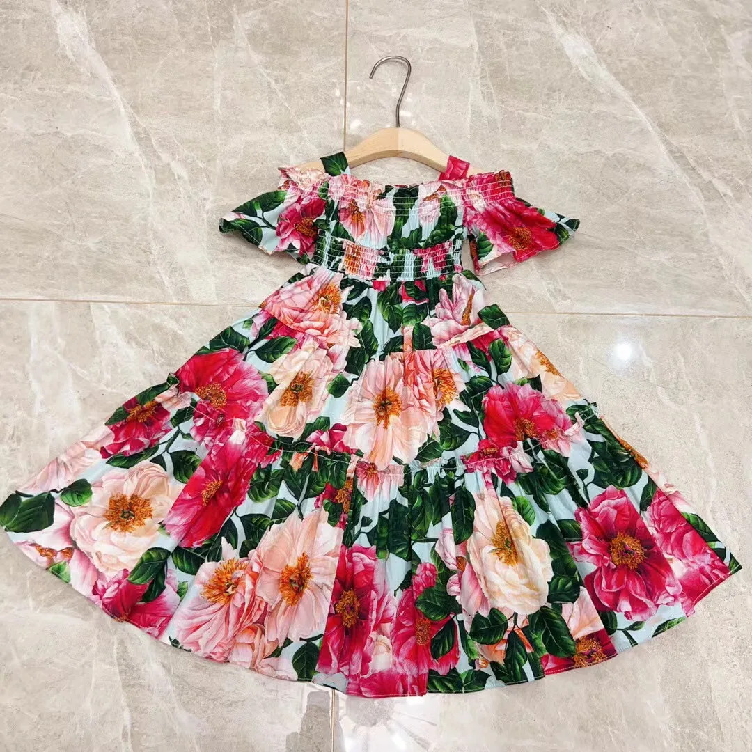 

2023 New summer Girls Dress Flower Printed Suspender dress Boutique dress bohemian Beach Style Princess dress 2 3 4 6 8 10 12Y