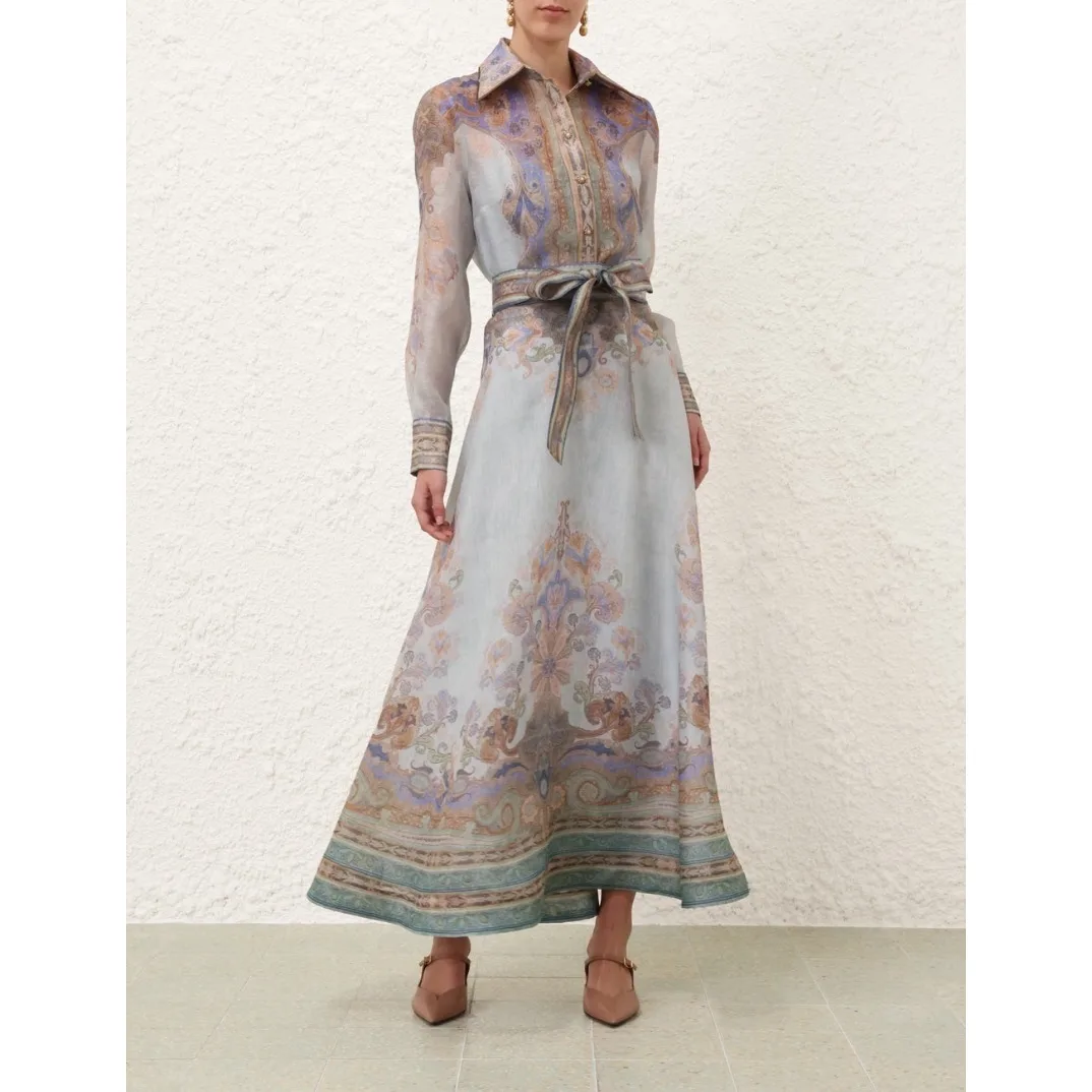 2024 хит продаж осенняя синяя блузка с длинными рукавами и принтом пейсли комплект