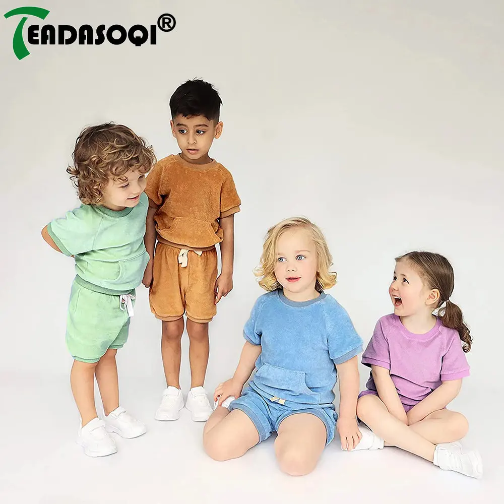 

Summer Set 2pcs 아동복 Kids Baby Girls Boys Short Sleeve Solid Color Packet Top T-shirts+shorts Infant Toddler Children Clothing