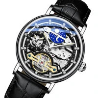 top brand luxury mens skeleton mechanical watch waterproof watch fashion sports luminous watch mens leather business watch