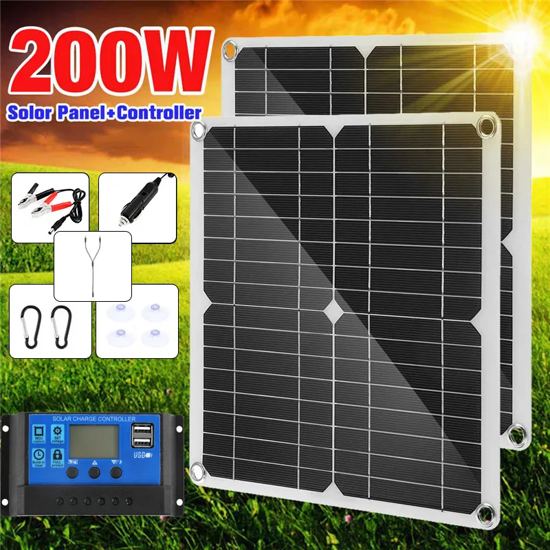 

200W Solar Panel Kit with 60A Controller DC 18V Portable Solar Power Charger for Bank Battery Camping Car Boat RV Solar Plate