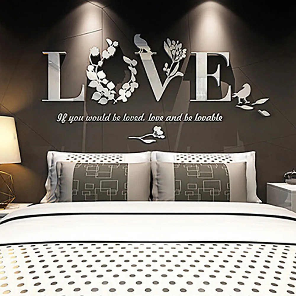 

Wall Stickies for Bedroom Wall Decor Removable Vinyl LOVE Decals Bedroom Leaf Art 3D Beauty Room Decor Black Wall Stickers Anime