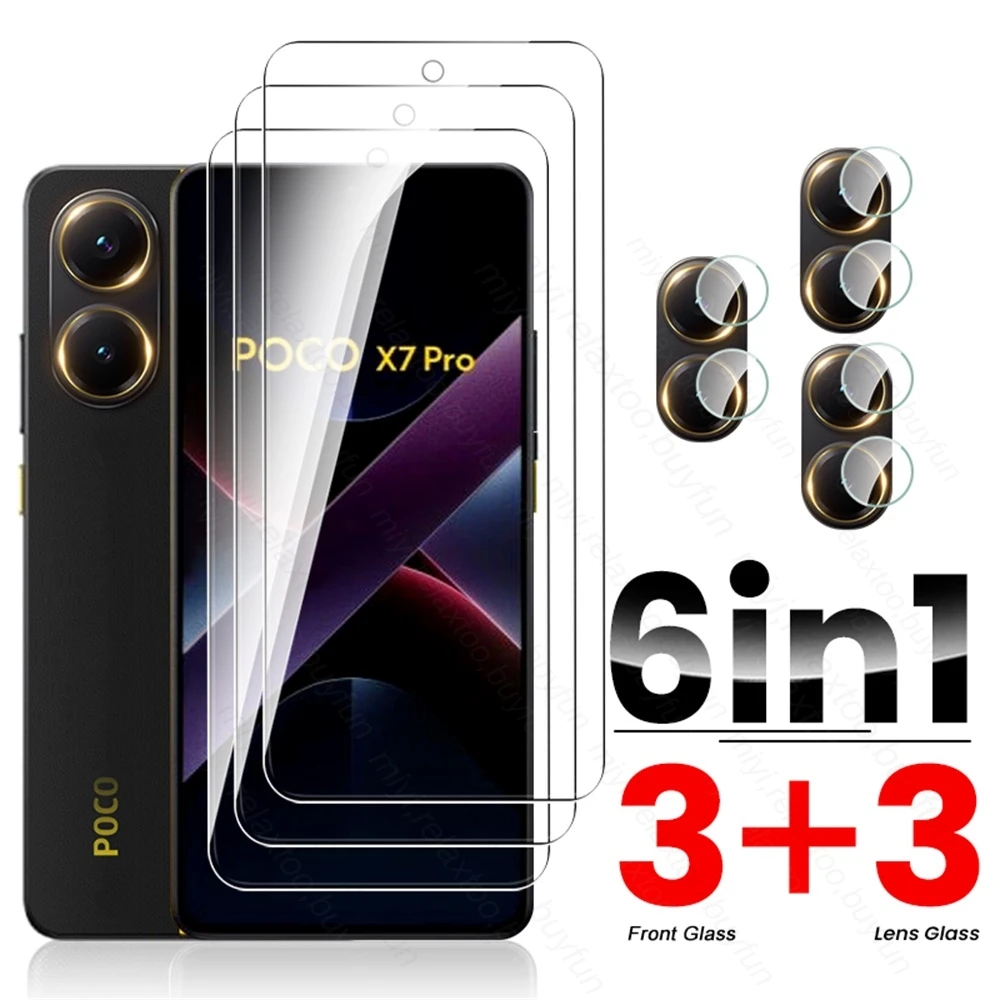 PocoX7Pro Стекло 6в1 Защитная пленка для экрана камеры Закаленное стекло Poco X7 Pro 5G Poko