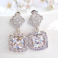 huitan silver color dangle earrings for women elegant bride wedding accessories with brilliant cubic zirconia new trendy jewelry