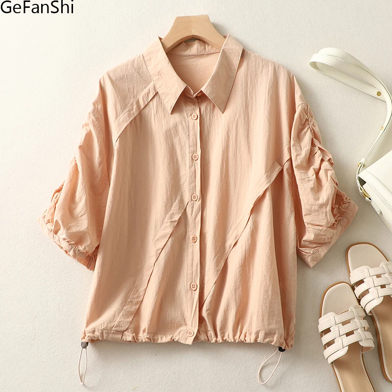 

2023 New Spring Summer Solid Drawstring Blouse Shirt Button Elegant Office Ladies Women Casual Loose Tops Temperament Blusas